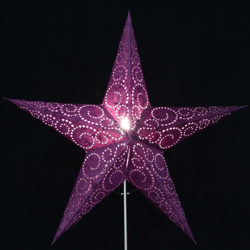 Twister Batik Lila  - Faltbarer Leuchtstern, Weihnachtsstern aus Papier mit 5 Zacken, 60 cm